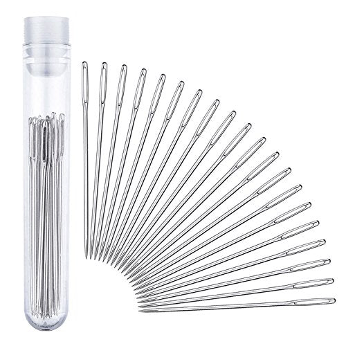 Large-Eye Stitching Needles for Leather Projects with Clear Bottle, 20 Pack - size: 5.2 cm