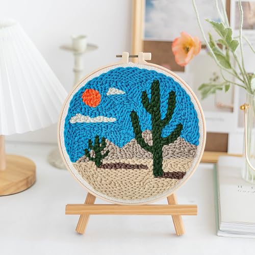 LACHLAND Punch Needle Kit Beginners, Landscape Stitching Kit for Adults&Teens DIY Embroidery Starter Craft with Yarn Needle Tool Easy Hobby Home Decor Gifts for Craft Lover (Cactus) - color: Cactus