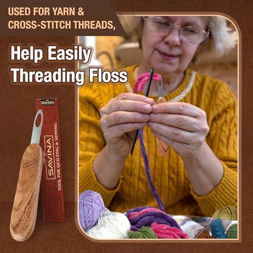 SAVINA Yarn Needle Threader, Hardwood Handle & Hook for Large Eye Needles