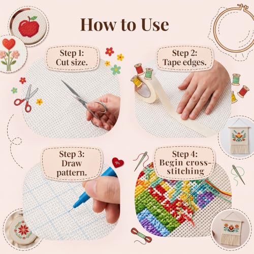 2 Pcs Needlepoint Canvas, 13 Mesh 20" X 18" Beige Cotton Blank Embroidery Canvas
