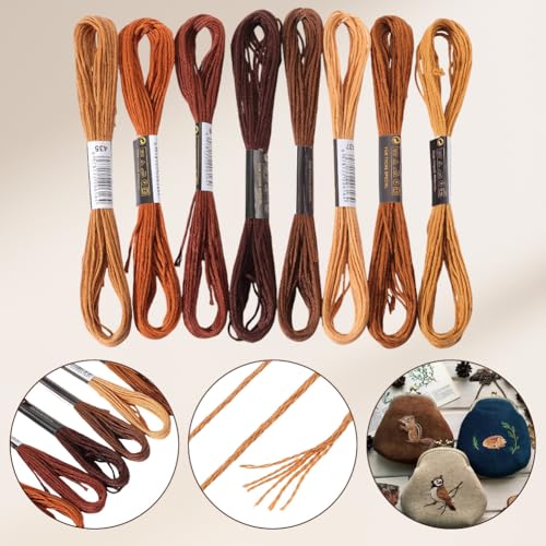 8 Skeins 6 Strands Brown Embroidery Floss Threads Polyester Variegated Gradient Friendship Bracelet String Cross Stitch Thread Bulk for Jewelry Making Hand Sewing Knitting Stitching Crafts - color: Brown