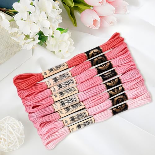70 Yards 8 Skeins Gradient 6 Strands Hot Pink Embroidery Friendship Bracelet Thread Variegated Floss Cross Stitch Polyester Threads Assorted Bulk Set for Hand Sewing Making Crochet Supply - color: Hot Pink Purple, size: 70 Yards