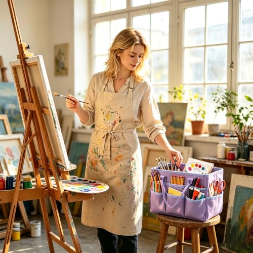 Craft Organizer Tote Bag, Art Supply Organizer Bag for Art Supplies - color: Light Purple (6.5"D x 13"W x 8.5"H)
