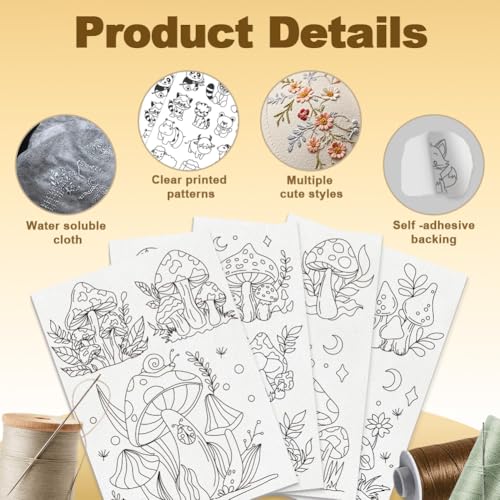 15Pcs Mushroom Plant Water Soluble Hand Sewing Stabilizers - style: Mushroom