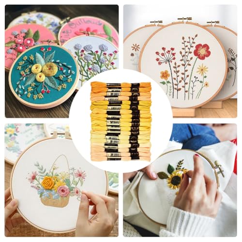 18 Skeins 157.5 Yards Gold Variegated Embroidery Floss Thread 6 Ply Srings Friendship Bracelet Craft Polyester Cross Stitch Threads String for Sewing Making Knitting Clothes Stitching DIY - color: Gold