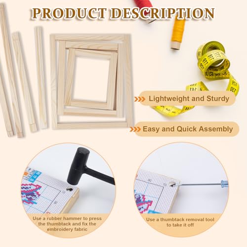 20Pcs Wooden Needlepoint Stretcher Bars Set,5 Sizes with 100pcs Thumb Tacks Canvas Stretcher Bars Frame for Needlework Embroidery, Stitch Frame Set Bundle with Crafts