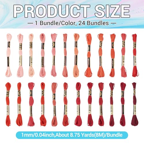 24 Bundles Polyester Embroidery Floss Cross Stitch Embroidery Thread Red Stitch Threads Bulk 1mm Floss Thread for Jewelry Making Bracelet Stitching Craft Supply - color: Red