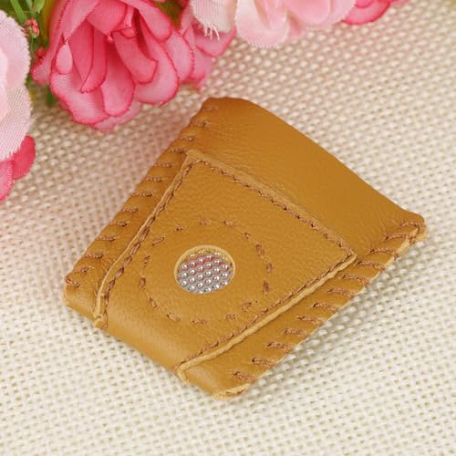 Genuine Leather Thimbles for Hand Sewing, 2 Pack Large Metal Tip Finger Protectors for Quilting, Embroidery, Needlework and Crafting Tools