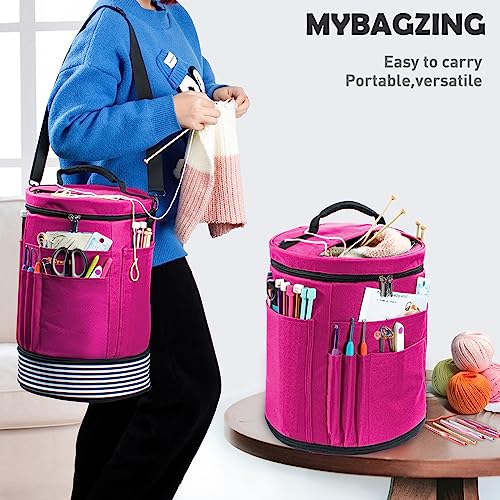 MYBAGZING Expandable Crochet Bag Organizer w/Yarn Grommets& Zipper Closure - color: Pink-Ⅱ, size: Medium-Zipper Closure