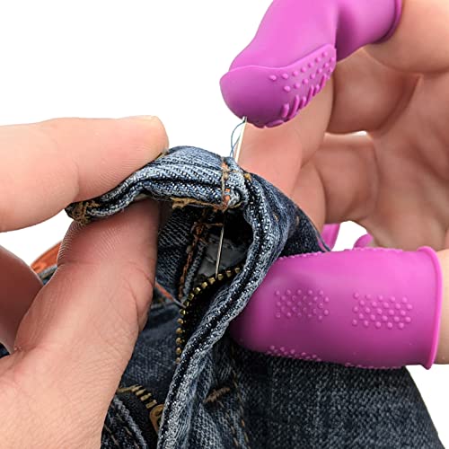THIK-Grip Thimbles (3) + Standard Finger Protectors (6) | 9-Pack | Silicone Non-Stick Mat (1) | Needle Holder Wristband (1) - for Hot Glue | Sewing | Crafts | Felt - Women's Sizing