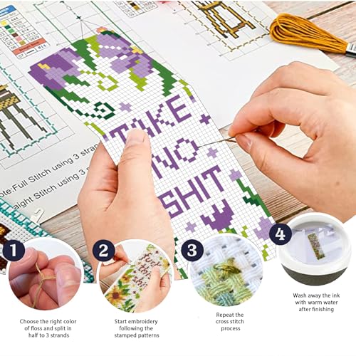 ORIGACH 6 Set Flowers Sayings Cross Stitch Bookmark Kit for Beginner - style: Flowers Sayings