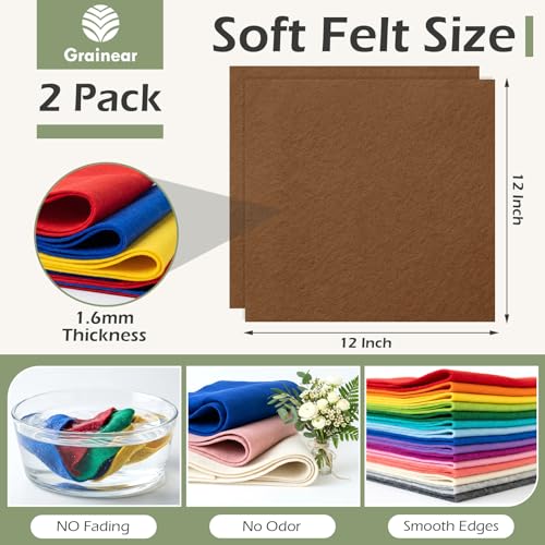 Cognac Soft Felt Sheets for Crafts, 12" x 12", 1.6mm Thick, 2 Pcs - color: Cognac