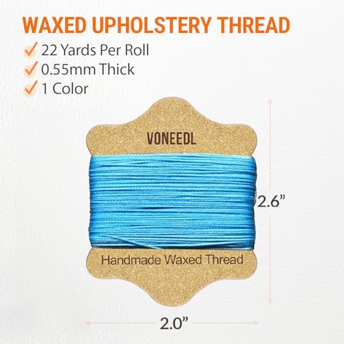 VONEEDL Upholstery Repair Kit: Waxed Sewing Thread (Light Blue Color) & Heavy Duty Needles (11 PCS) for Leather, Canvas & Quilting Thread - color: Light Blue