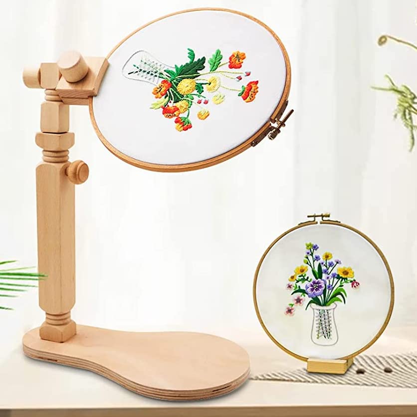 Embroidery Hoop Stand - Rotated Cross Stitch Stand Lap, Easy to Use Natural Beech Wood Embroidery Hoop Holder, Hands Cross Stitch Stand for Art Craft Sewing Needlework Projects