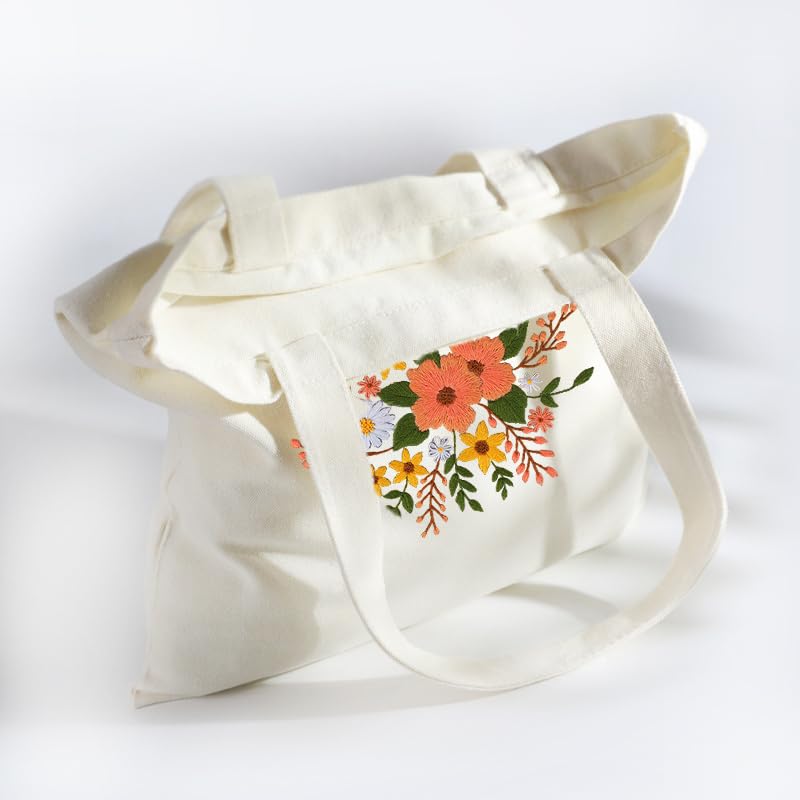 Huacan Embroidery Canvas Bag Kits for Adults Beginner Stamped Flowers Pattern DIY Cross Stitch Printed Flower Stitching Sewing Kit - color: Flower 1