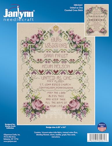 Janlynn Cross Stitch Kit, 8-1/4-Inch by 6-1/4-Inch, United as One, White