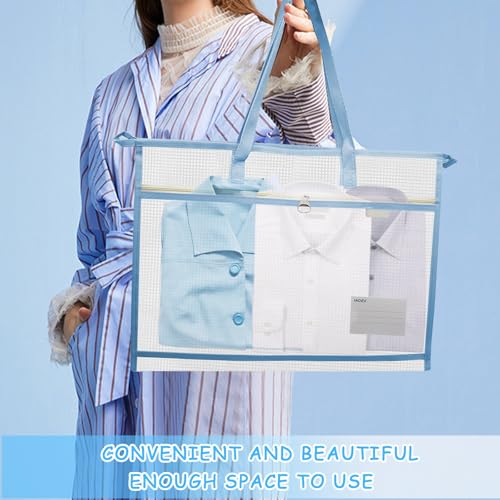 TUSAUW 6 Pcs A3 Project Bags for Quilting Craft Project Bag Clear Mesh Sewing Project Bag with Zipper Handles&Pockets for Artworks Charts and Teaching Material - color: light blue, light pink, light purple, light green, black, and dark blue