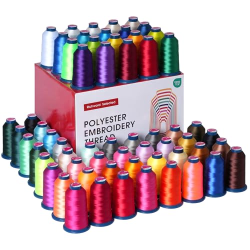Poolin Embroidery Machine Thread Richword Selected 60 Colors 40WT (108D/2) Polyester Thread Kit Each Cone 4000M (4374Y) - color: 60 COLORS