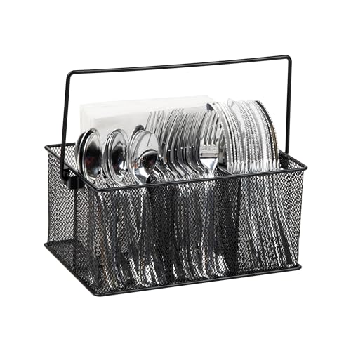Mind Reader Multi-purpose Storage Caddy with Handle, Desktop Organizer, Cutlery Holder, 4 Compartments, Metal Mesh, Black - color: Black, size: Single