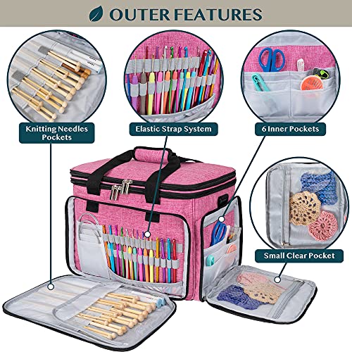 PAVILIA Large Knitting Yarn Storage Bag Crochet Organizer for Knitter, Pink - color: Heather Pink