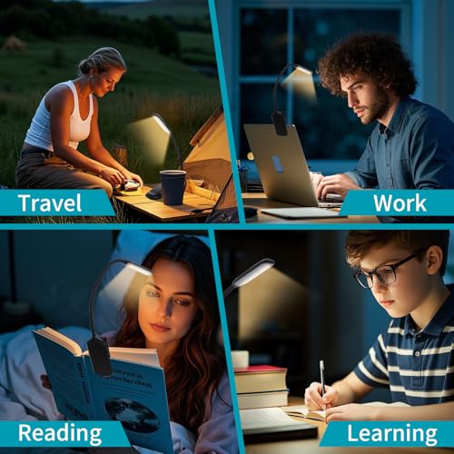 Rechargeable Book Light, Clip-On LED Reading Light, Eye-Caring - color: Black, size: Straight