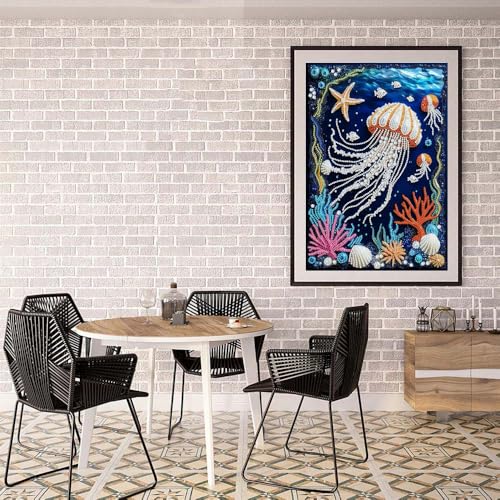 ZQEATRY Jellyfish Coral Reef Special Shape Diamond Art Kits for Adults,5D Diamond Painting Kits for Beginner,DIY Diamond Crystal Rhinestones Gem Art Kits for Home Wall Decor 12 X 16inch - color: XJ123