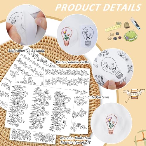 Floral Lace Embroidery Patterns, Water Soluble Stick and Stitch Paper - style: Flower013