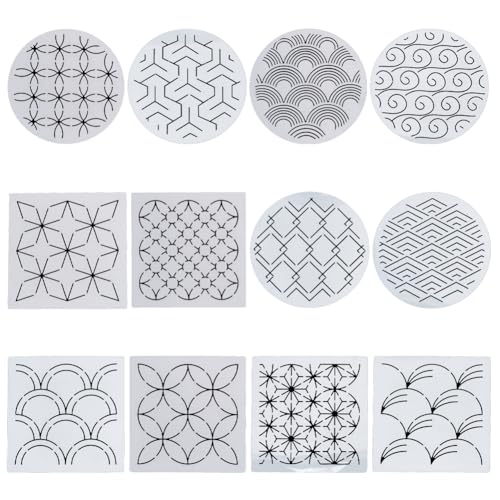 FREEBLOSS Sashiko Stencils - Geometric Embroidery Patterns for Drawing and Hand Quilting - 14x14cm - style: Geometric3