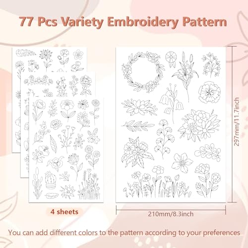 Peacoblue Wildflower Stick and Stitch Embroidery Patterns, Water Soluble - color: Wildflower