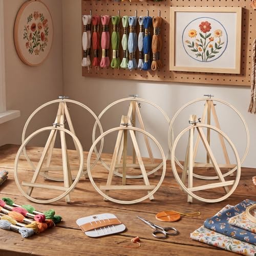 Novabright 12 Pcs Large Bamboo Embroidery Hoops with Triangle Display Stand - size: Large