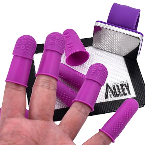 THIK-Grip Thimbles (3) + Standard Finger Protectors (6) | 9-Pack | Silicone Non-Stick Mat (1) | Needle Holder Wristband (1) - for Hot Glue | Sewing | Crafts | Felt - Women's Sizing