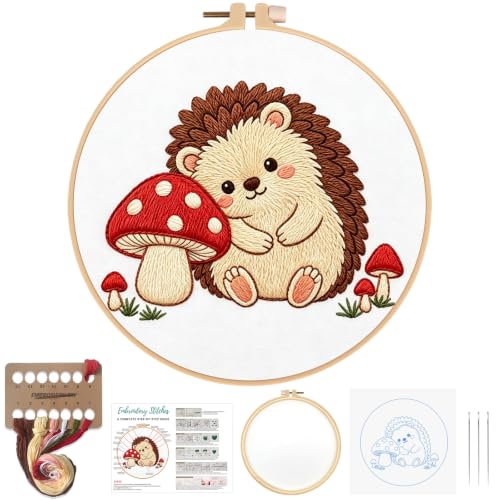 Nuberlic Embroidery Kit for Beginners Stamped Hedgehog Needlepoint - color: Hedgehog