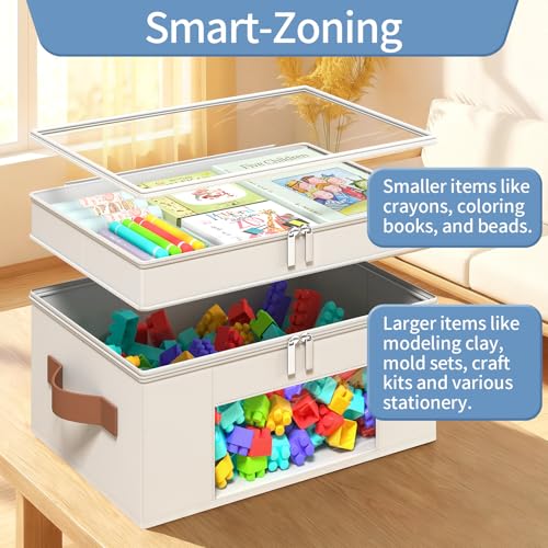 Foyego Craft Organizers and Storage Box, 2-Layer, Beige