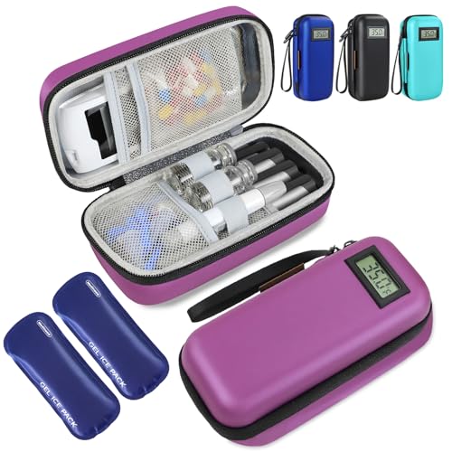 Medineed Temperature Display Insulin Travel Case, 2PCS Ice Packs, Purple - color: Purple