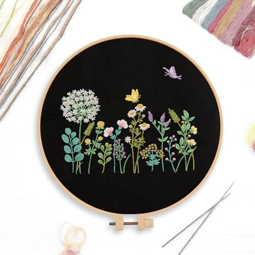 CREAWONDER Canvas Tote Bag Embroidery Kit with Pattern for Beginners, Arts and DIY Embroidery Crafts Kits for Adults, Include Instructions, Embroidery Hoops, Color Threads and Tool - color: CR002 banmeng black