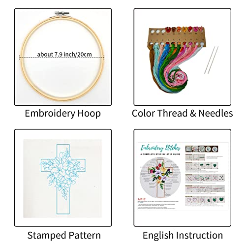 Louise Maelys Cross Lily Embroidery Kit for Beginners, Easter Jesus Pattern - color: kit-1