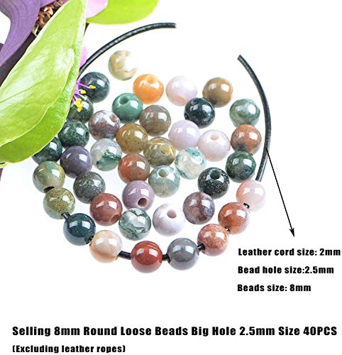 AD Beads Natural Gemstone 8mm Round Loose Beads Big Hole 2.5mm Sized 40pcs (Indian Agate) - color: Indian Agate