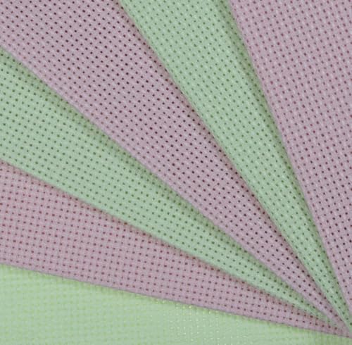 KCS 4/6 pc of 12" x 18"(30cmx45cm) 18CT Counted Cotton Aida Cloth Cross Stitch Fabric (6 pc,Pink+Light Green) - color: Pink+light Green, size: 6 pc
