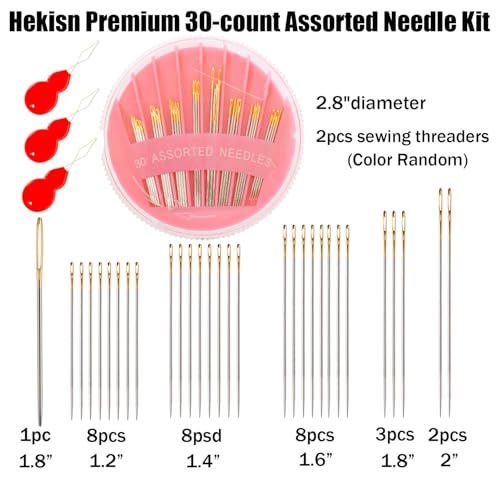 60Pack Sewing Needles for Hand Sewing Repair, 6 Sizes Assorted Needles with 4 Threaders, Hand Sewing Needles, Large Eye Stitching Needles, Embroidery Needles, Sewing Sharp Needles(Pink&Black 60PCS) - color: 30 Pc-B&P