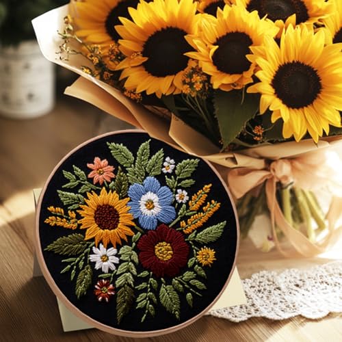 BENECREAT 17 pcs Water Soluble Embroidery Stabilizers, Sunflowers Bouquets Embroidery Patterns Transfer Paper for Beginners, Stick and Stitch Embroidery Paper Wash Away - color: Sunflowers Bouquets