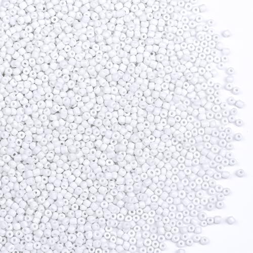 10150pcs 2mm Glass Seed Beads Bulk, 12/0 Mini Small Round Bead for Jewelry Making Tiny Craft Glass Seed Beads for Jewelry Making Bracelet Wrist Necklaces(White 2) - color: White 2