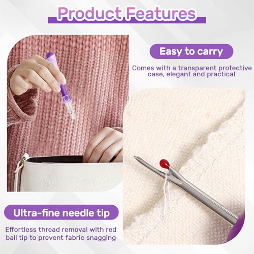 2PCS Seam Rippers,Sewing Stitch Ripper,Thread Cutter Picker Tool,Remover Stitch Tool,Sewing Accessories and Tools for Hand Sewing Knitting Cross-Stitch Embroidery Thread Removal (Green + Purple)