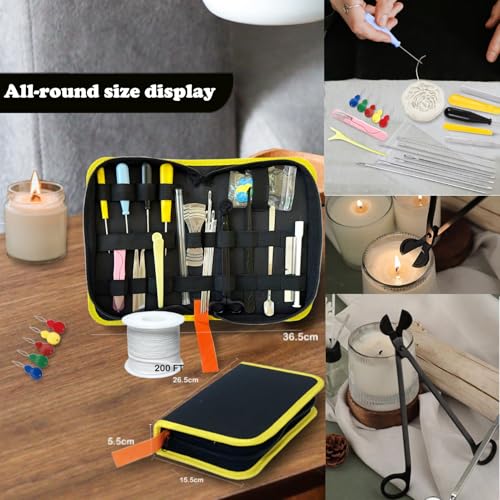 31PCS Wick Kits for Candle Making Wicks Inserting Nursing with Storage Bag Large Hole Needles for Silicone Candle Mold Hook Eye Punch Needle,7in Wicks Trimmer & Dipper,Wick Roll 200 Ft ect - color: 31PCS