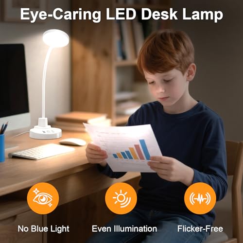 15W LED Desk Lamp with USB Charging Ports – Dimmable Table Lamp with 3 Color Temps, 5 Brightness, 4 Timers, Flexible Gooseneck Light with Base, Eye-Caring Reading Light for Home Office, Bedroom, Study - color: White, size: 3.5'' Lamp