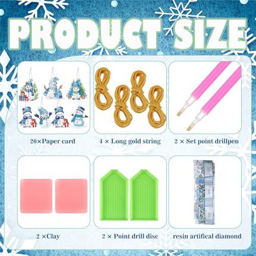 Skylety 20 Pcs Christmas Diamond Art Ornaments Snowman Painting, Blue - color: Blue