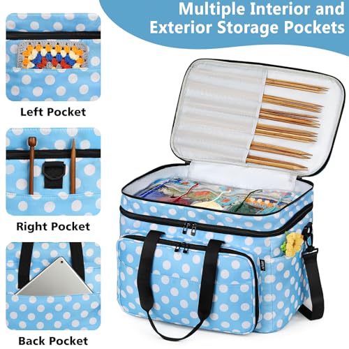 Crochet Organizer Bag with Yarn Holder, Large Yarn Storage for Accessories - color: Polka Dots