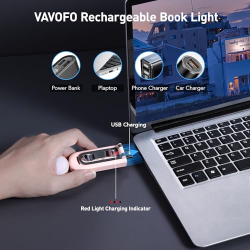 VAVOFO USB Rechargeable Book Light, Bookmark Clip on LED Reading Light - color: Light Pink