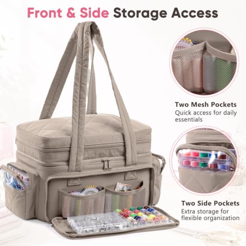 AMOIGEE Puffy Double-Layer Sewing Storage Bag with 2 Clear Organizer Boxes - color: Greige