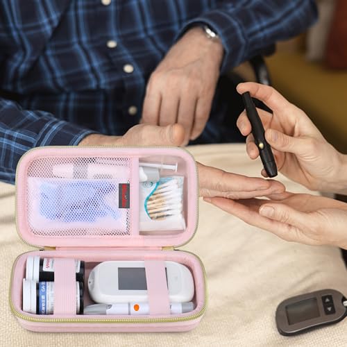 Elonbo Diabetic Supplies Travel Case for Glucose Meter Diabetes Testing Kit - color: Pink