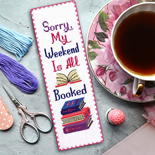 Povitrulya Sorry, My Weekend is All Booked' - Counted Cross Stitch Kit for Adults - Snarky Embroidery Set with Funny Inspirational Quote, Gifts for Reader, Book Lover, Writers - color: All booked